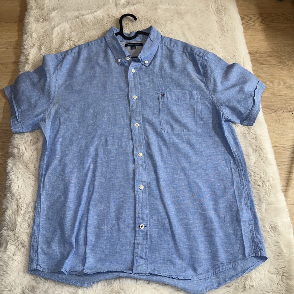 Tommy Hilfiger Shirt Men XLAdult Blue Casual Button Down Regular‎ Pocket